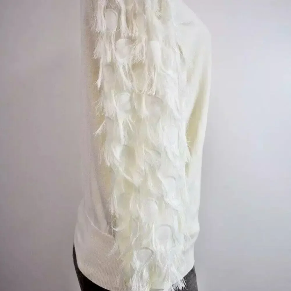 Calligraphie IVORY feather/ fringe sleeve sweater size M